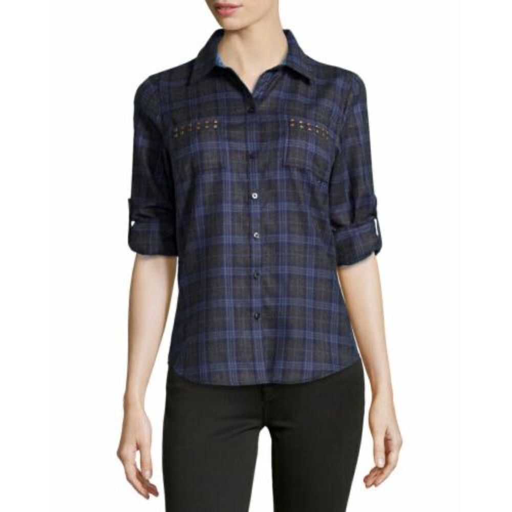 Robert graham womens Harper plaid studded boyfriend shirt small